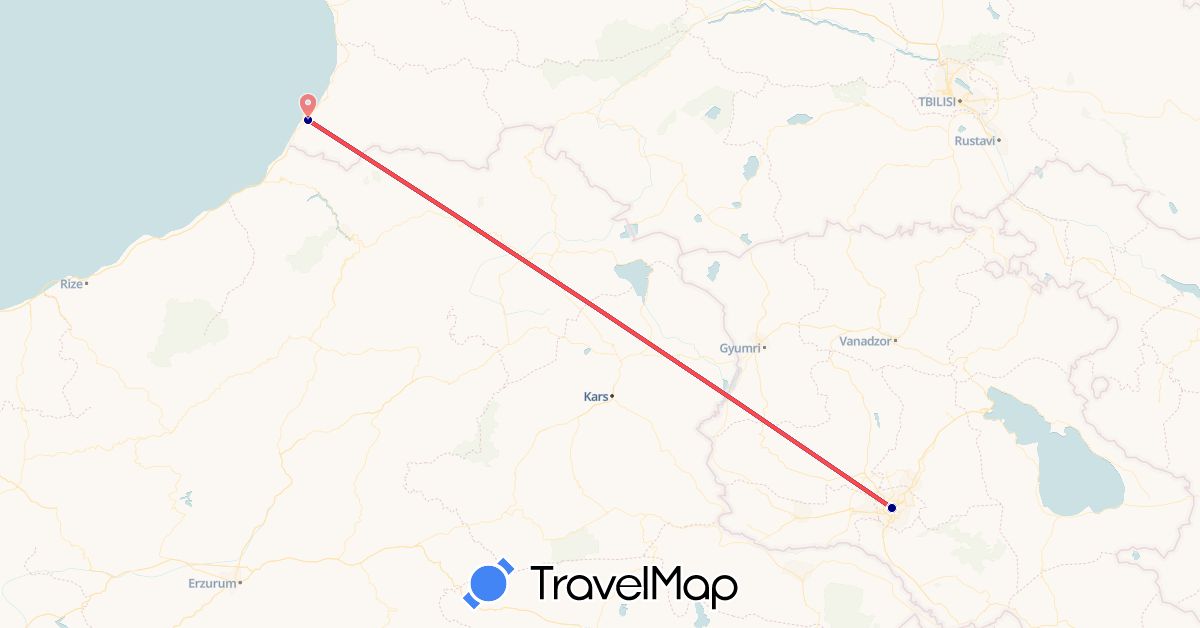 TravelMap itinerary: driving, hiking in Armenia, Georgia (Asia)